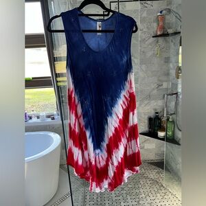 Red, White & Blue Tie-Dye Sleeveless Dress